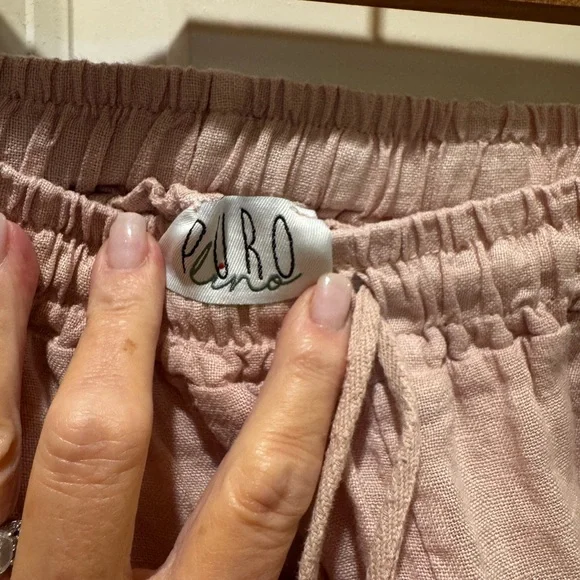 Puro Lino XL Women's Pink Wide linen Leg Pants in Relaxed Fit - Picture 3 of 4